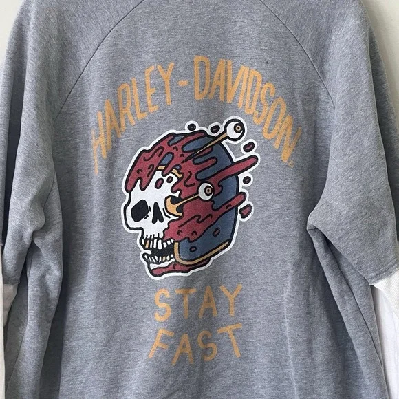 Harley Davidson Ribbed Knit Long Sleeved T-shirt Slim XL Stay Fast Biker Skull - Picture 6 of 6